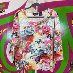 Take Two Clothing Co. Floral Butterfly Long Sleeve Shirt. Size XXL.